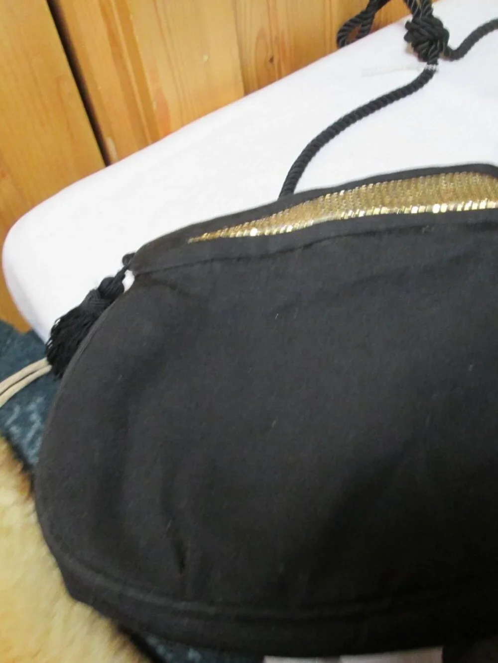 Vtg glam evening bag black metalic gold trim Whitting and Davis